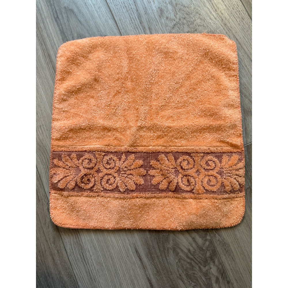 Vintage Cannon Monticello Orange Washcloth Cotton Blend Floral Border